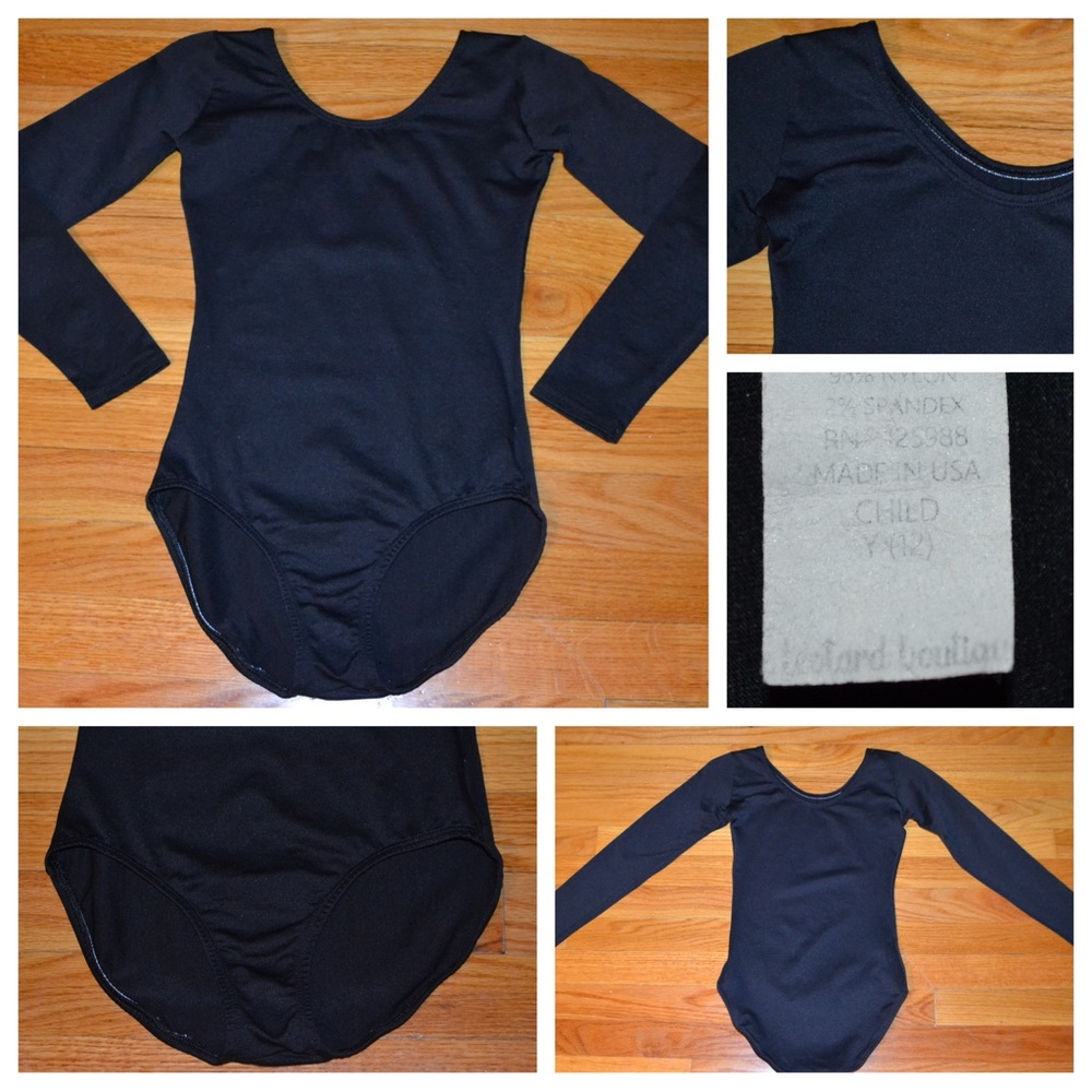 Youth girls Leotard Boutique black long-sleeve leotard, size 12